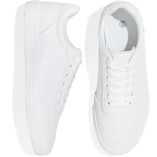 Moudki Mens White Low Top Sneaker Classic Casual Sneakers for Men Comfortable PU Leather Tennis ShoesWhite,US11