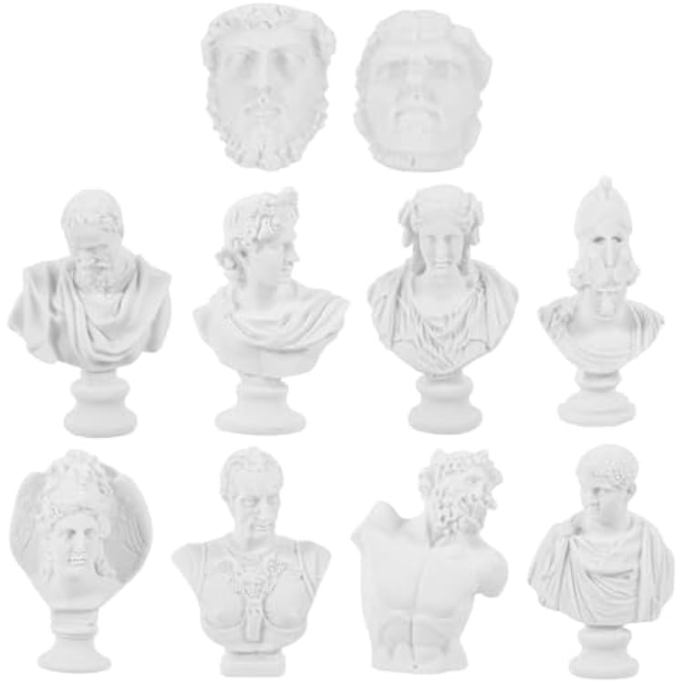 10pcs Mini Bust Statue Plaster Figurines for Art Desktop Decoration Vivid Expressions and Fine Craftsmanship for Home Decor