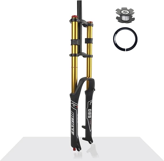 Mountain Bike Suspension Forks 26 Inch Disc Brake MTB Gold Fork 1-1/8" Straight DH Air Fork Travel 135mm Rebound Adjust 1-1/2" Conical Double Shoulder Downhill Fork QR 9mm Manual ckout