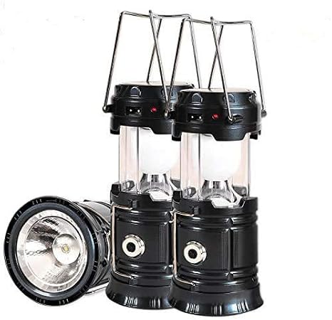 Solar Led Camping Lantern, 3 Pack Rechargeable Lantern Flashlight, Collapsible Outdoor Lamp Light for Emergency, Hurricanes, Power Outage, Storm (Black)