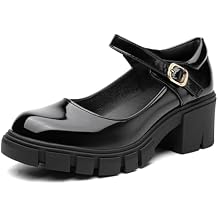 NEWBELLA Women's Mary Jane Shoes Platform Low Heel Chunky Heels Ankle Strap Round Toe Dressy Pumps Oxford Style