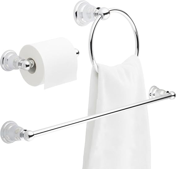 3-Piece Bathroom Hardware Set, Polished Chrome Towel Bar, Toilet Paper Holder & Towel Ring Rust-Resistant Bath Accessory Set for Modern Bathrooms, Easy Install, Heavy-Duty Wall Mount