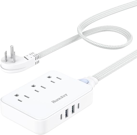 Innovative Power Strip, Cord Removable Design (4FT), Huntkey 3 Outlets Non Surge for Cruise, Travel Power Strip with 4 USB Ports (2 USB-C, 2 USB-A), ETL Listed