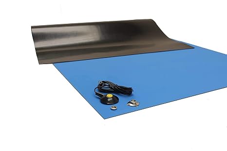 Rubber ESD Anti-Static HIGH Temperature Soldering MAT-30" X 60" (2.5' x 5') - 0.08" Thick- with Ground Cable-Blue
