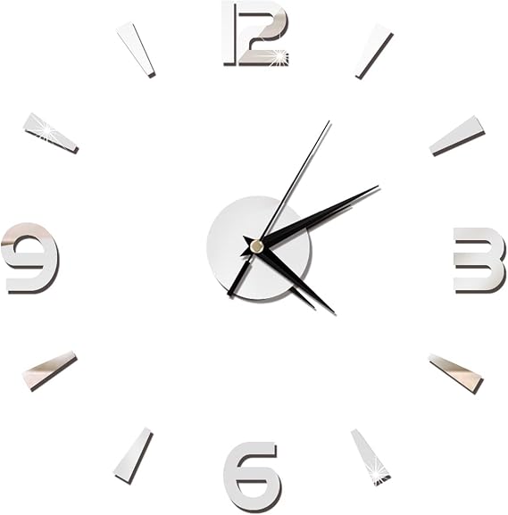 Stylish 3D Frameless DIY Wall Clocks with Acrylic Mirror Stickers Wall Decor for Modern Homes (Silver)