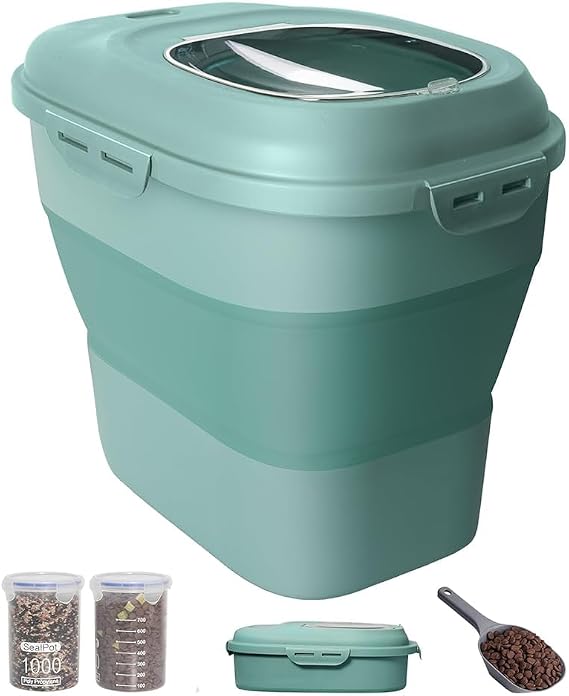 Premium Airtight Dog Food Storage, Collapsible, with Smooth-Rolling Wheels and Durable Scoop