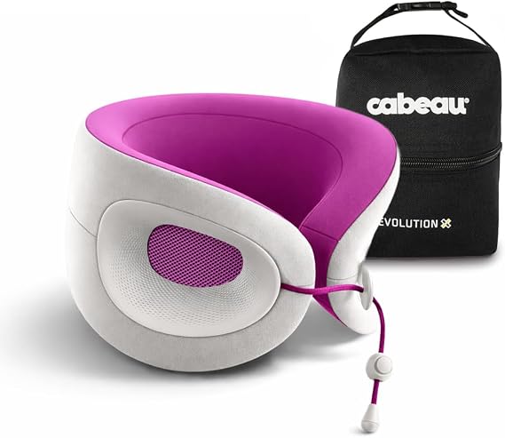 Cabeau Evolution X Deluxe - Best Travel Neck Pillow with Travel Bag (Light Gray/Purple)