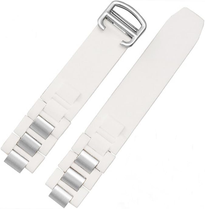 Black/White Rubber Watch Band Silicone Strap deployment clasp Compatible with 20mm Must Cartier 21 Chronoscaph Autoscaph Quartz