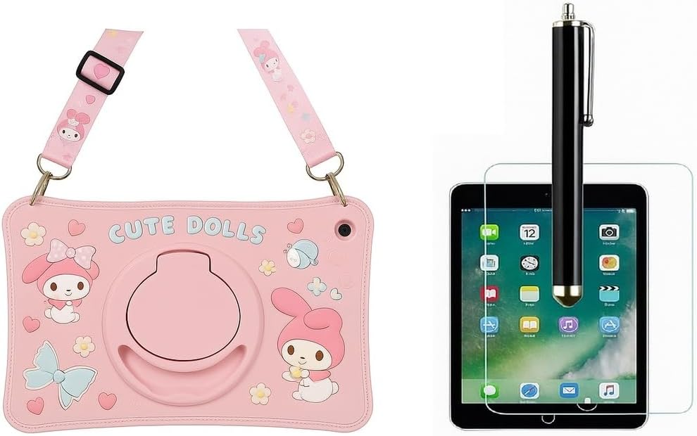 Redmi Pad Se 11 İnç Cute Dolls İle Uyumlu Askılı Standlı Tablet Kılıfı+Kalemi+Kırılmaz Cam;Pembe