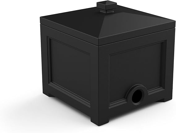 Mayne Fairfield Garden Hose Bin - Black - 17in L x 17in W x 18in H - Holds up to 100 ft. of standard garden hose (5858-B) | Concealed storage, Holds 100ft hose, Fade resistant, All-season,