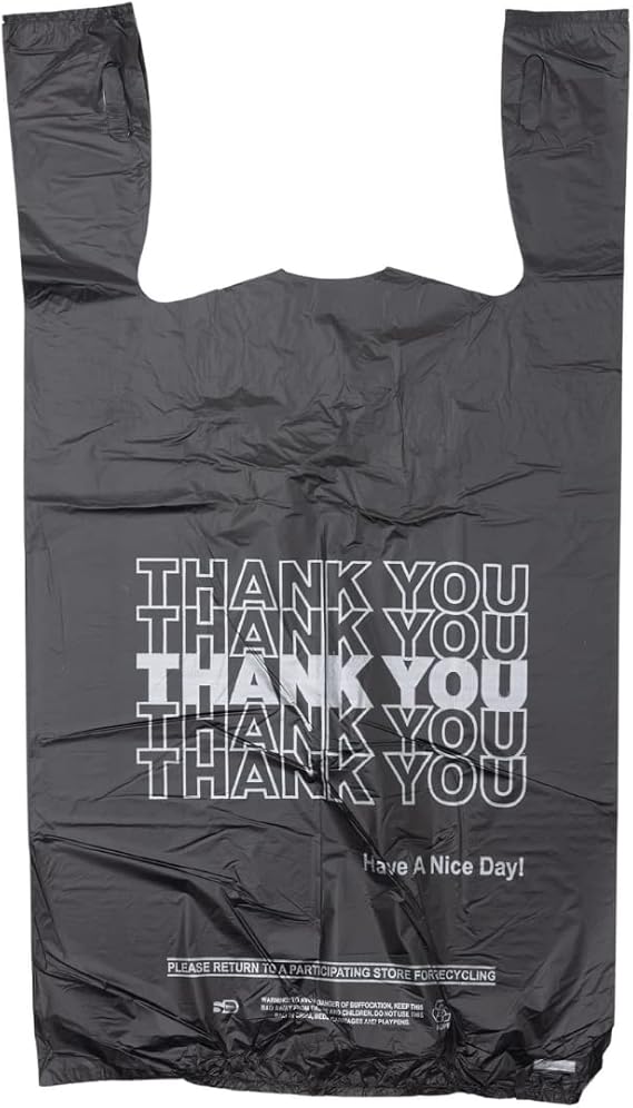Black Printed HDPE T-Shirt Plastic Bags - 1/6 BBL 11.5"X6"X21" 800 Bags - 13 microns - Black