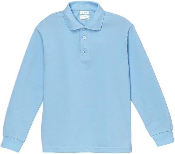 unik Boy's Uniform Pique Polo Shirt Long Sleeve, Navy White Sky Blue