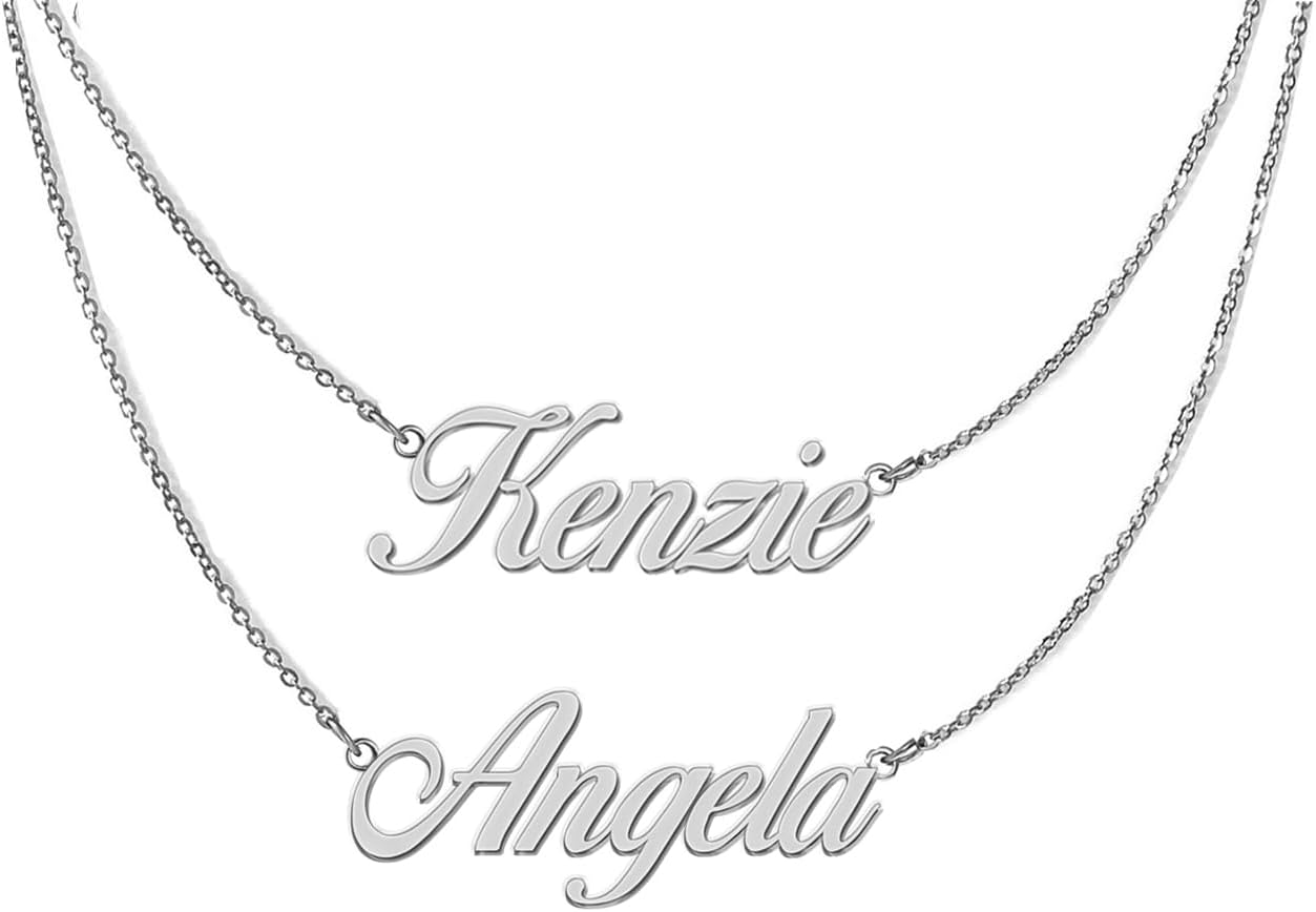 Customized Layered Name Necklace Personalized for Women Custom Necklaces Nameplate Pendant Jewelry for Birthday Chrismas, Small, Stainless Steel, No Gemstone