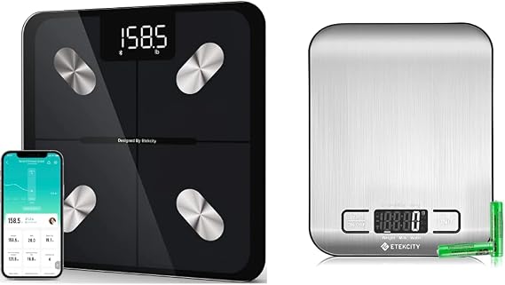 Etekcity Smart Scale for Body Weight Body Analyzer Machine and Food Kitchen Scale 304 Stainless Steel