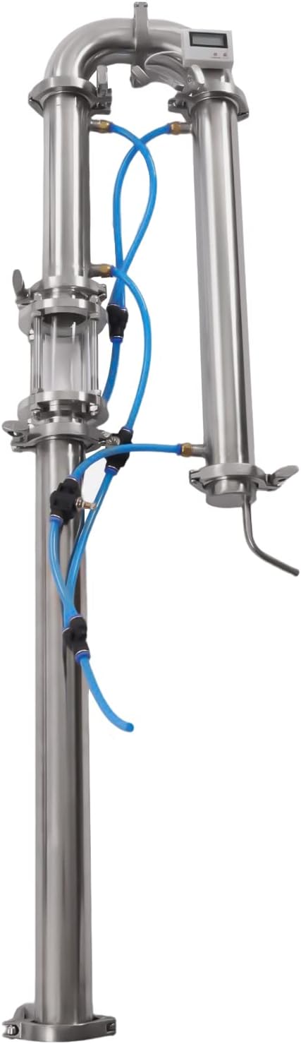 Tubular Distillation Tower with Sight Glass, 2'' Domestic Brewing Equipment Distiller Stainless Steel Still Reflux Column for 13-26 Gallon Fermenter Capacity