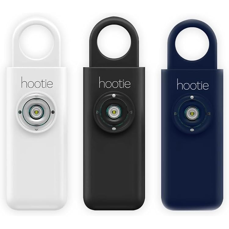 Hootie Personal Keychain Alarm for Women, Men, and Kids Protection - Hand Held Safety Siren, Black, White, and Navy 3 Pack