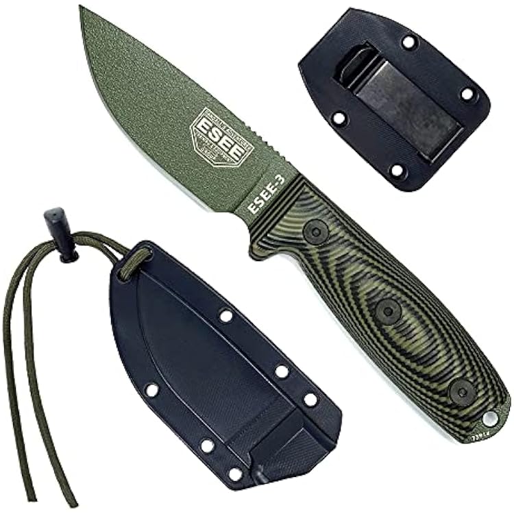 ESEE-3 1095 Carbon Steel, Black Sheath OD Green Blade, OD GreenBlack G-10 3D Handle