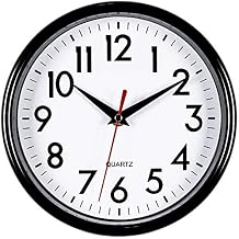Bernhard Products Black Wall Clock 8" Silent Non-Ticking Quality Quartz Battery Operated Small Clock for Home/Office/Kitchen/Classroom/Bedroom Easy to Read