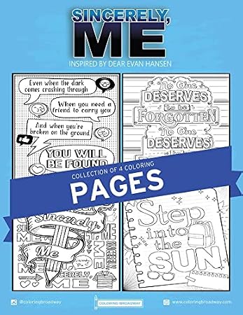 Coloring Broadway Dear Evan Hansen Inspired Sincerely Me Coloring Pages | Set of 4 | 100# Matte Cardstock | 8.5x11" | Framable Size | Versatile Coloring Options | Broadway musical merchandise | Gift
