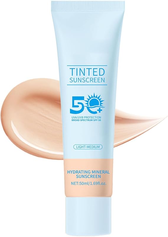 Tinted Sunscreen for Face SPF 50, Hydrating Sun Essence Face Sunscreen, Hydrating Lightweight Sunscreens, Waterproof & Non-Sticky, for All Skin Types (#01)