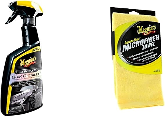 Meguiar's G201024EU Ultimate Quik Detailer 709ml, to enhance gloss, slickness and wax protection - Includes Supreme Shine Microfibre Car Cleaning Towel 1 pack