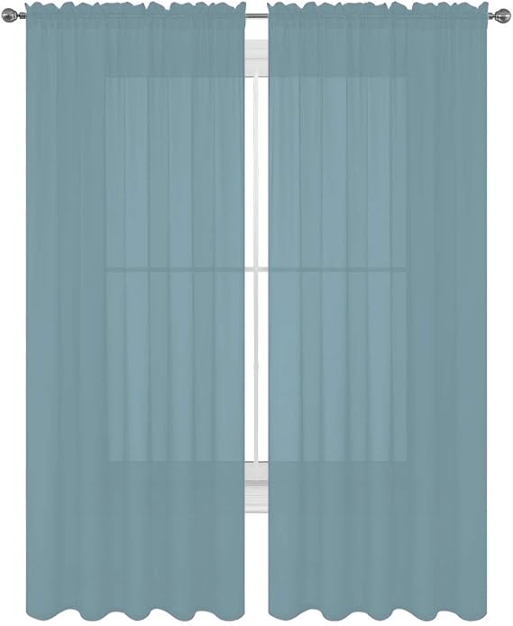Decotex 2 Piece Solid Slate Blue Elegant Sheer Curtains Fully Stitched Panels Window Treatment Drape 55" X 84"