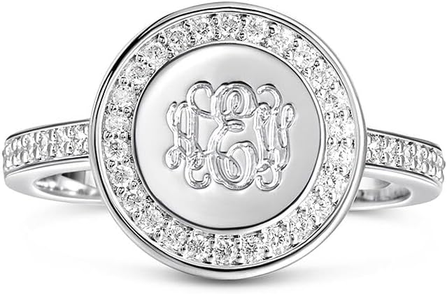 Engraved Monogram Ring Personalized 925 Sterling Silver Custom Made Monogram Ring Mothers Day Gifts Birthday for Women