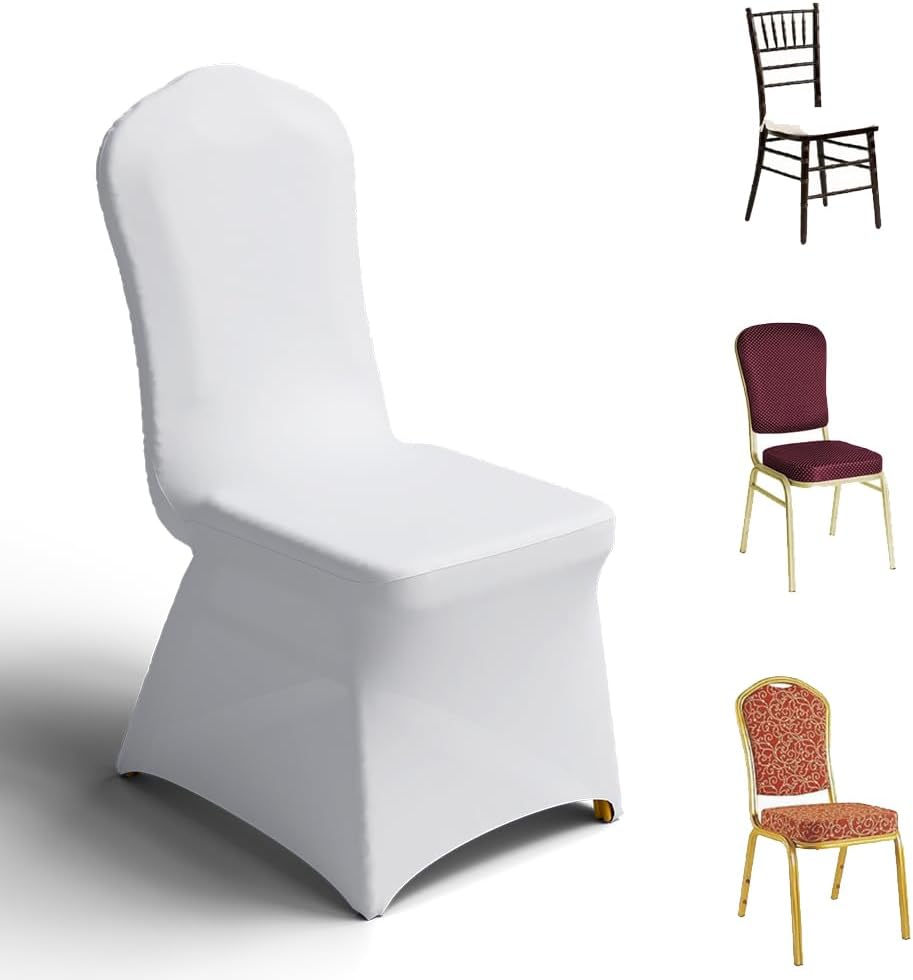 Trlyc 30 Pcs Spandex Chair Covers for Dining Chairs Stretch Polyester Dining Chairs Slipcovers for Wedding Party Decor Banquet Flat-Front Chair Cover White