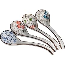 Premium Japanese Ceramic Soup Spoons - Set of 4 Hand-Crafted Asian Spoons for Ramen, Pho & Miso Soup - Dishwasher Safe Gift Set