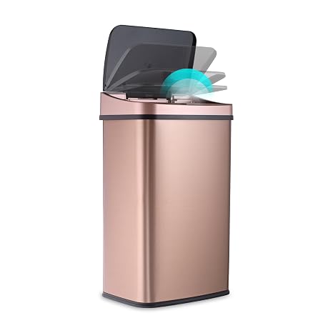 Ninestars 13 Gallons Automatic Touchless Kitchen Trash Can with Lid, Motion Sensor Trash Can for Kitchen, Home, Office, 50 Liter Large Stainless Steel Garbage Bin (13 Gal #28) (Gold)