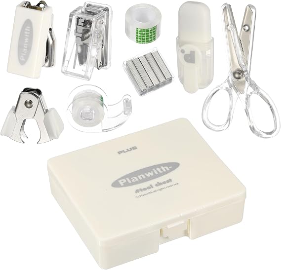 PATIKIL 1 Pack Office Supplies Set, 8pcs Desk Supplies Set Stapler Tape Dispenser Scissors Accessories Kit Mini Office Supply Kit Cute Small for Desk Women Organizer, White