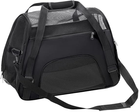 Cat Carrier Bag Soft Fabric Travel Folding Pet Dog Puppy Kennel Carry Cage Crate Secure Collapsible Comfortable Airline-approved Lightweight carrier (Black, M(Medium))