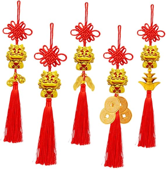 Cabilock 5pcs Chinese Year Dragon Charm Hanging Ornament for Decor Mixed Style Festival Pendant for Lunar Year Celebration