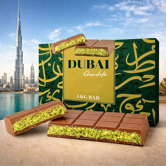 Dubai Chocolate Bar 1kg – Smooth Rich Milk Chocolate with Crispy Pistachio Filling, Gourmet Sweet Indulgence, Premium Chocolate Delight