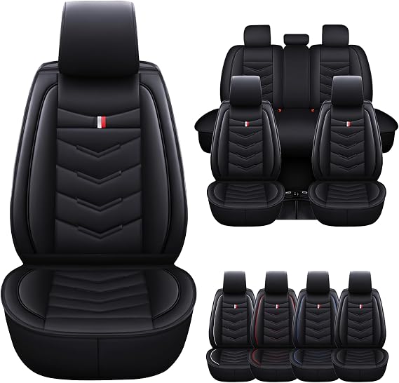 Car Seat Cover for Ford F-150 2000-2025, Waterproof Durable Compatible Airbag, Premium Leather Seat Protector(5 Seats Standard,Black)