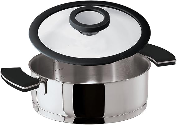 Sambonet 12 O'Clock Grey Saucepan Low 2 Handles with Lid, Stainless Steel, Grey, 28 cm