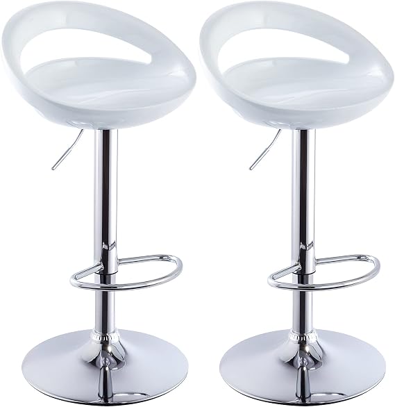 DUHOME Set of 2 ABS Barstools White Adjustable Swivel Bar Chairs 2 PCS for Kitchen Island Pub Bar