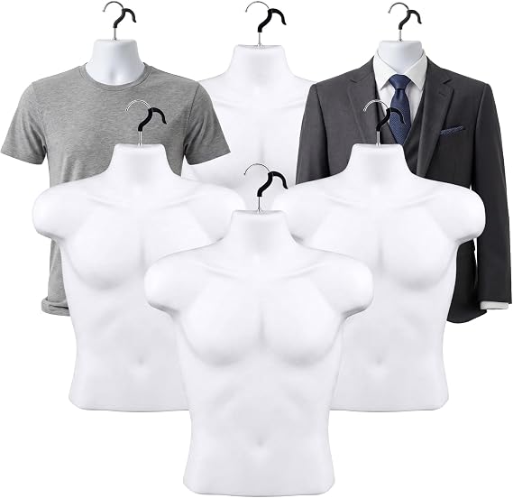 Lallisa 12 Pack Male Mannequin Torso with Hanging Hook for Display, White