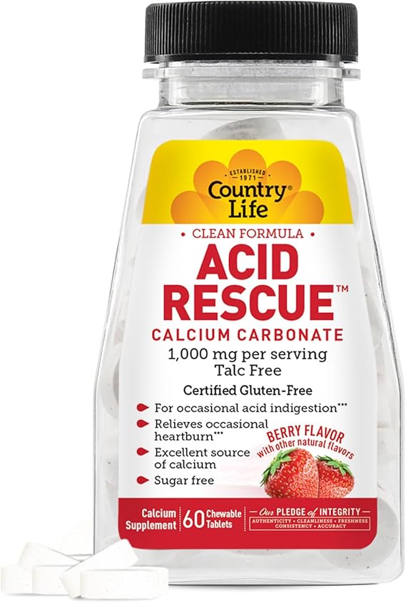 Country Life Acid Rescue Berry Chewables, Calcium Carbonate, 60 Tablets