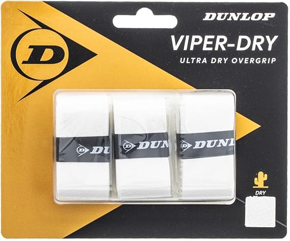 Dunlop Sports Viper-Dry Tennis/Squash/Badminton/Padel OVERGRIP (3-Pack, 12-Pack, 30-Pack Roll) (Black & White Colors) (Ultra Dry and Durable Grip for Ultimate Control)
