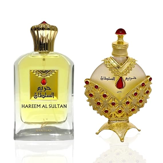 KHADLAJ PERFUMES Hareem Al Sultan Gold 2-Piece Gift Set for Unisex, (2.5 Oz Eau De Parfum Spray + 1.18 Oz concentrated perfume oil)