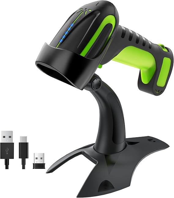 Tera Barcode Scanner Wireless with Stand: Industrial Drop-Resistant Green