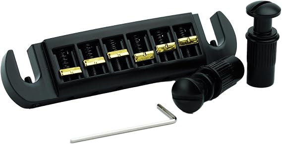 Guyker Guitar Bridge String Spacing 10.5mm, Zinc Alloy Dual-Tone Adjustable Wraparound Tune O Matic Bridge Tailpiece with Studs for 6 String Les Paul LP SG Electric Guitar (GM002, Black)