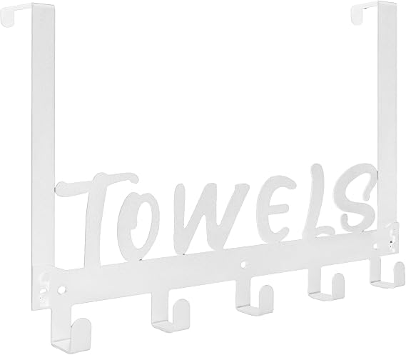Gohiuo Over the Door Hook, Towel Holder Towel Hook for Bathroom, Towel Hanger Door Rack with 5 Coat Hooks, Over the Door Hanger Towel Rack for Bathroom, Bedroom Towels Coats(White)