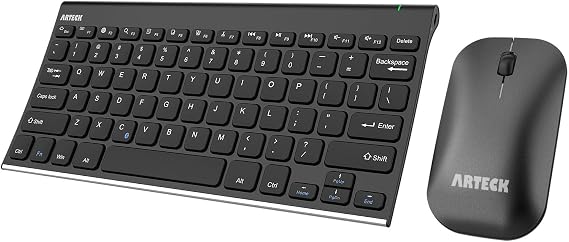 Arteck Bluetooth Keyboard and Mouse Combo Ultra Compact Slim Stainless Full Size Keyboard and Ergonomic Mice for Computer/Desktop/PC/Laptop/Surface and Windows 10/8/7 Built in Rechargeable Battery
