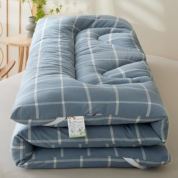 Japanese Futon Mattress - Quilted, Thickened, Skin-Friendly Tatami Sleeping Pad Perfect for Outdoors, Dorms, and Travel(Dark Blue,King)