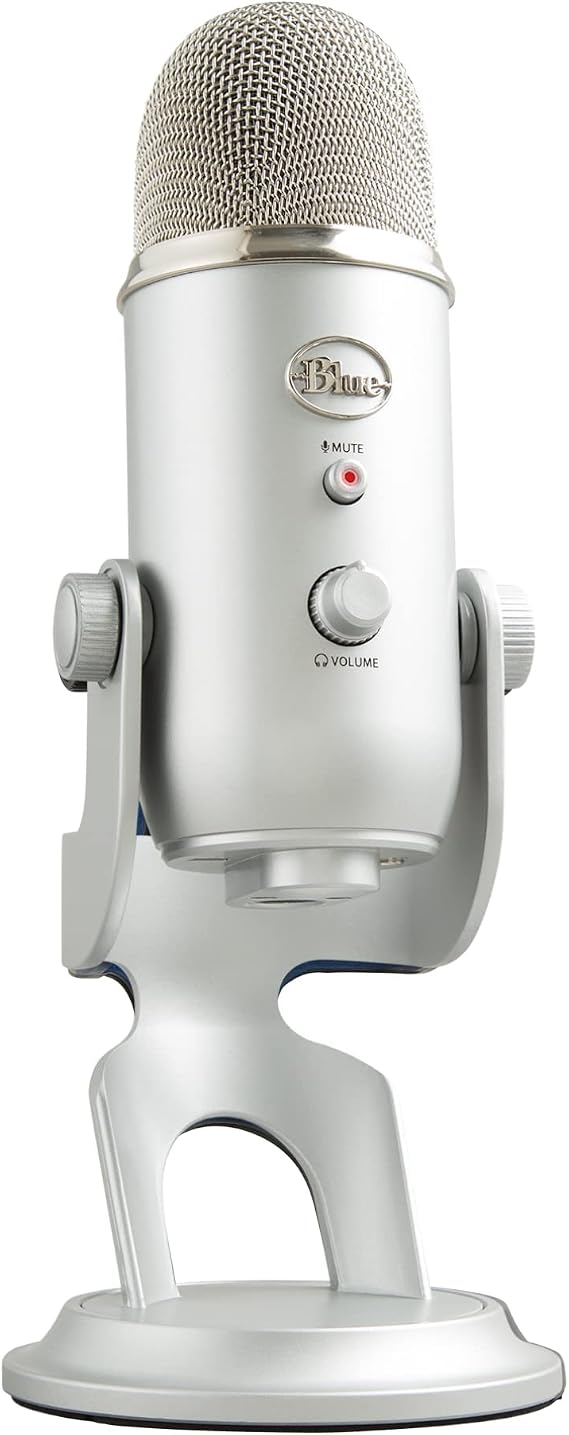Logitech G Blue Yeti USB Microphone for Recording, Streaming, Gaming | Podcasting on PC and Mac, Condenser Mic for Laptop or Computer with Blue VO!CE Effects, Adjustable Stand - Silver