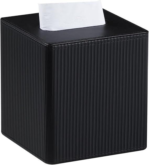 PU Leather Square Tissue Box Cover Tissue Box Holder Cube (Black)
