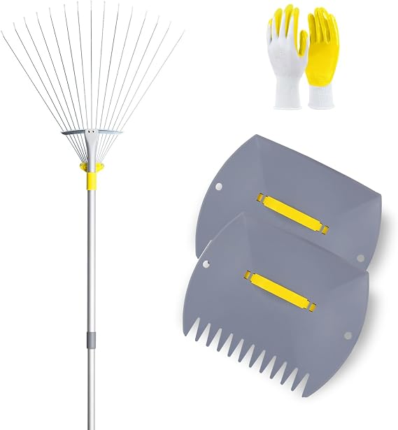Leaf rake Set Includes a rake, Leaf Scoops and Garden Glove