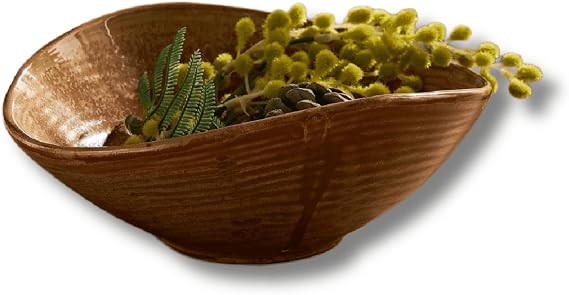 Oval Ceramic Decorative Bowl, Yellow, 8.5 inch